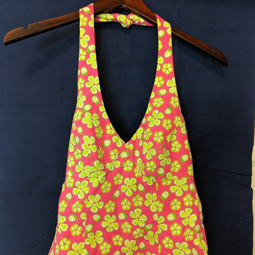 Lilly Pulitzer Pink/Lime Green Floral Halter Top